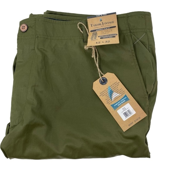 Taylor Vintage 42X32 Greenwich Slim Straight Fit Stretch Green pants NWT - Picture 2 of 8